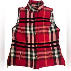 DIZZY LIZZIE ROSEY QUILTED VEST PLAID ZIP UP WOMENS LARGE
